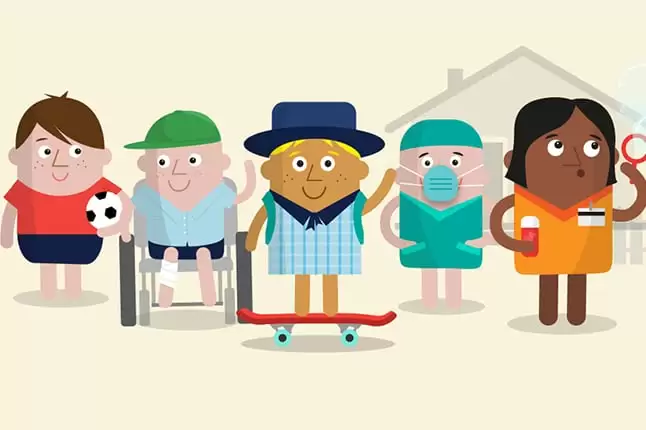 a graphic illustration of happy adults and children who are participating in the kids guide through cancer